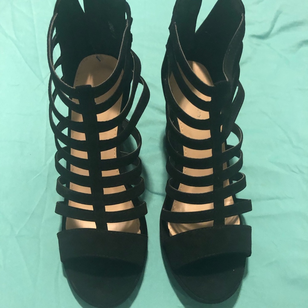 Top Moda Velvet Black Wedge Heel Size 9